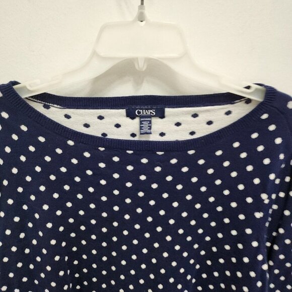 Chaps Blue Polka Dot Mock Layered Chiffon Hem Pullover Sweater Size 2X - Picture 2 of 9
